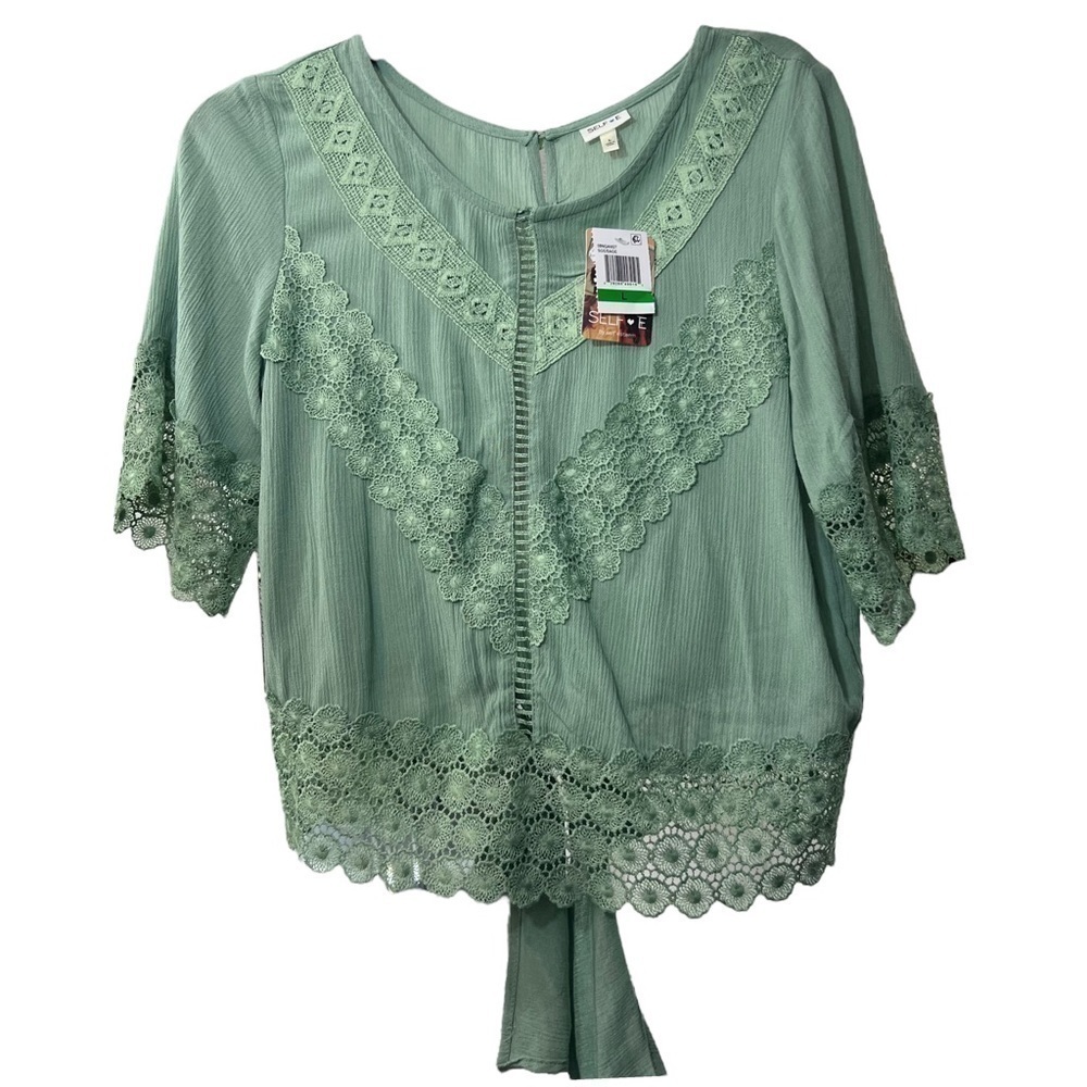 Self Esteem Juniors Boho Lace Blouse Sage Large NWT